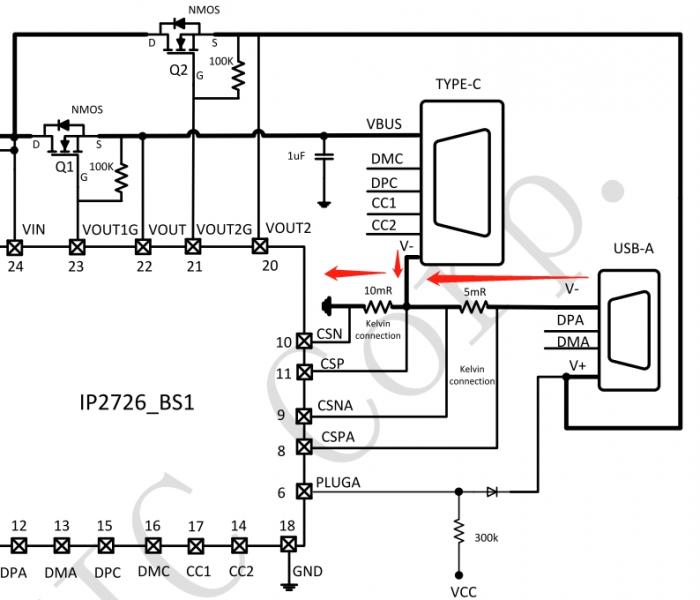 氮化镓充电器方案之多口协议IP2726 A+C共享方案