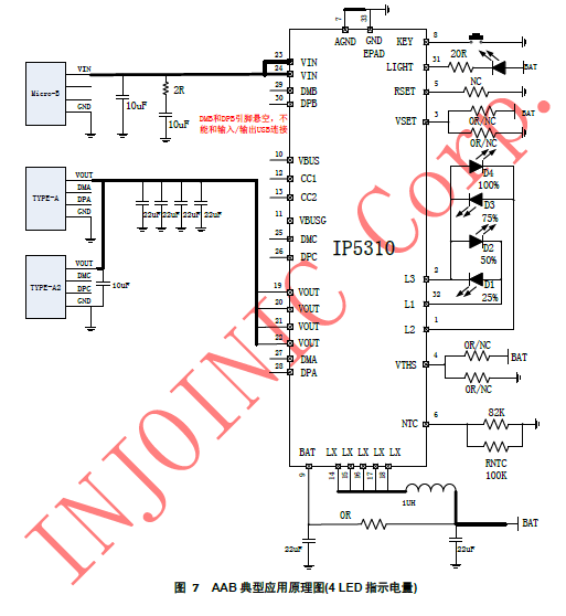 IP5310 3A 充电3.1A放电集成TYPE C协议移动电源 SOC