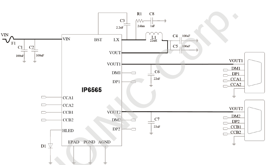 IP6565集成双口车载充电器方案快充协议IC